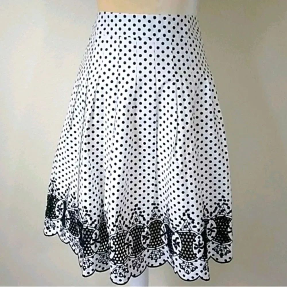 Talbots 💯Cotton And 💯% Polyester Chic Black and White Polka Dot A-Line Skirt zP6
